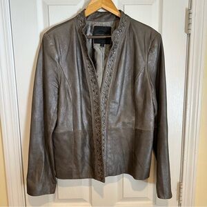 Classiques Entier Atelier Leather Jacket Metallic Finish Studded Trim XL